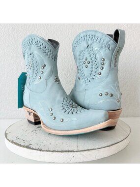 Lane Boots COSSETTE Cowboy Bootie Blue Cowgirl Western Short Ankle Snip Toe 8.5